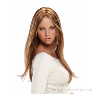 This year's bestselling women's long straight dark brown mixed with silver-white mid-parting wigs